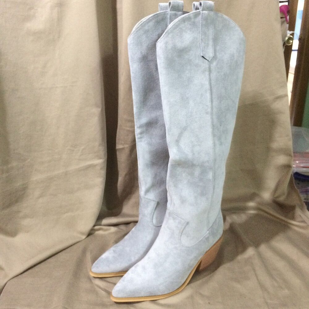 Reitoye Gray Faux Suede Tall Western Cowboy Boots Womens Size 6 New